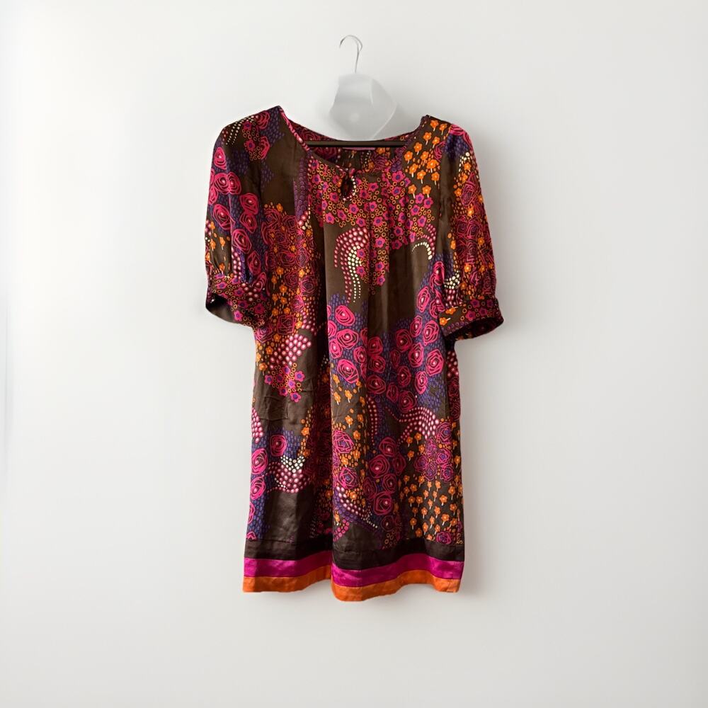 Calypso St Barth Christine Celle SILK Brown Pink Floral Print‎ Dress Small